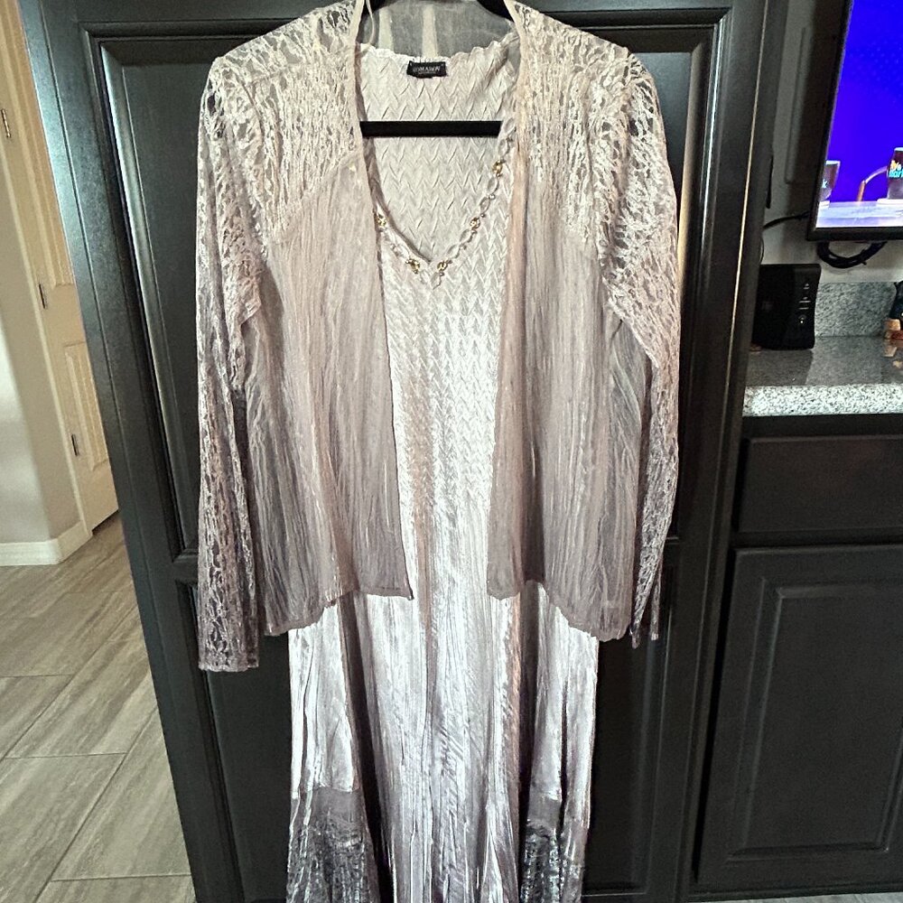 Komarov Dress Set Ombre Lace Trim Midi Dress Chiffon Ombre Size 1X